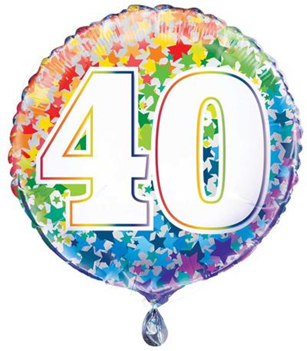 Folie Ballon gekleurd 40 jaar | Regenboog kleuren| Geschikt voor helium en lucht | 18 inch | 45.7 cm|
